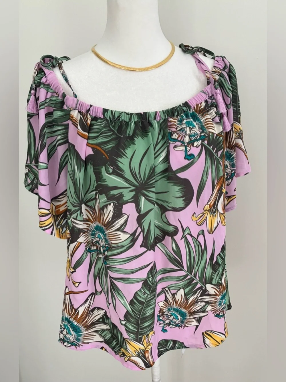 J. Crew Off the Shoulder Pink Tie Tropical Floral Resortwear Ruffle Blouse 6